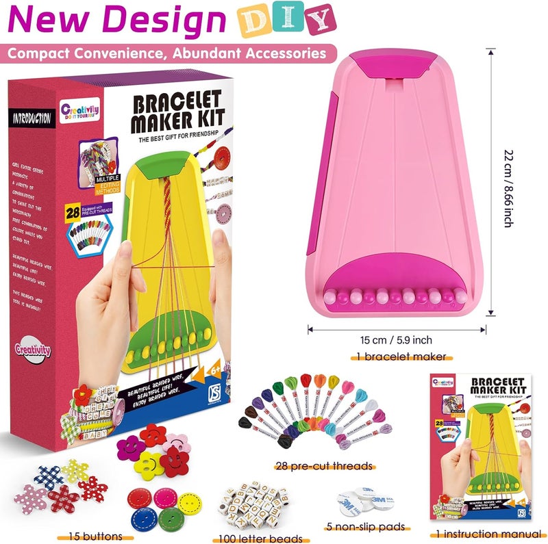 Maynacs Arts and Crafts for Kids Ages 8-12,Friendship Bracelet Making Kit for Girl,Kids Jewelry Making Kit with 28 Pre-Cut Threads,Christmas Birthday Gifts for Ages 6 7 8 9 10 11 12 Year Old Pink - Image 3